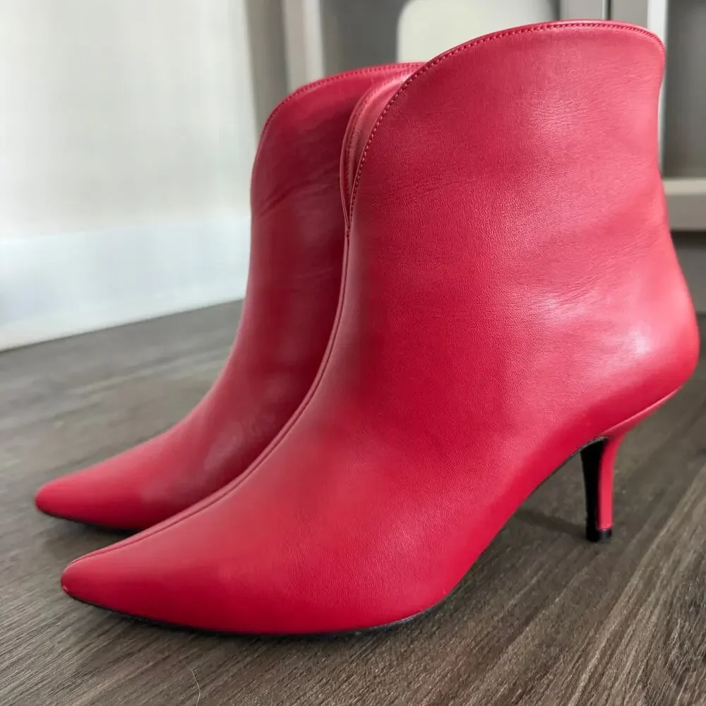 Anine Bing Annabelle Red Leather Kitten Heel Ankle Bootie 37 Pointed Heeled Boot - Picture 3 of 7
